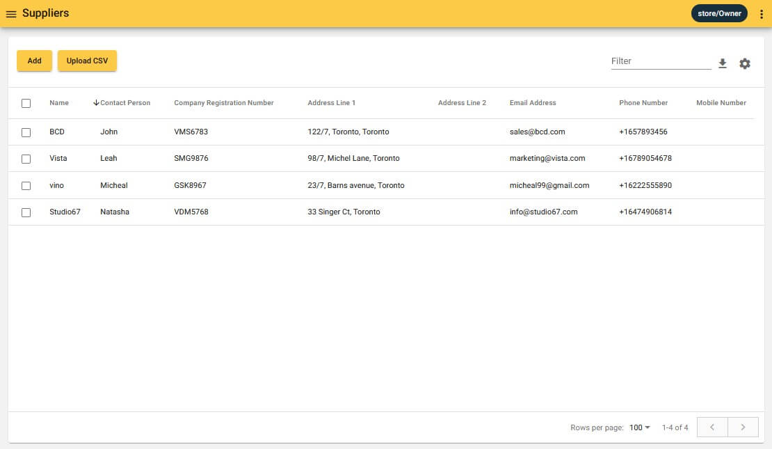 Clothing store supplier management screenshot